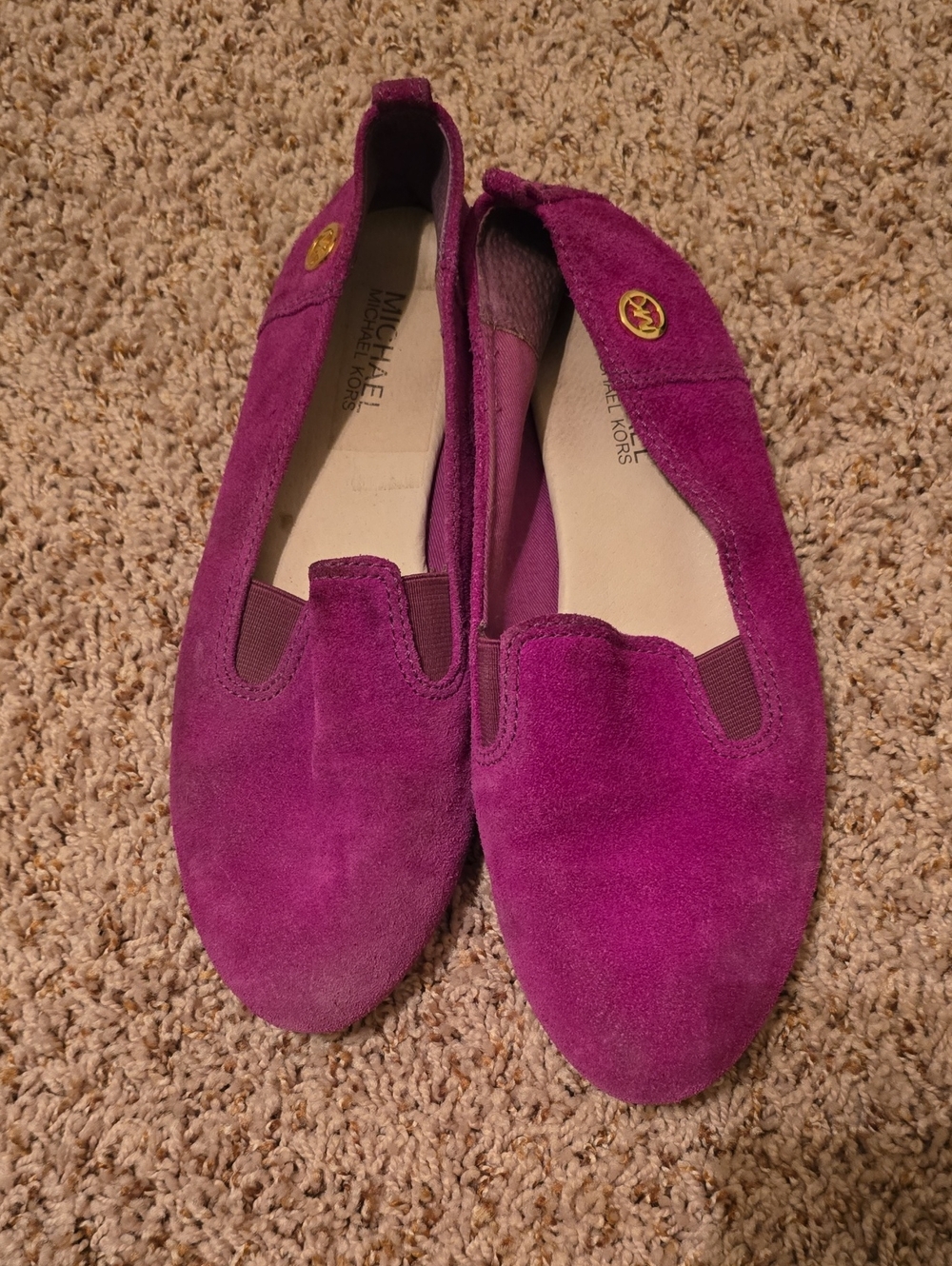 Michael Kors Suede Slip-On Loafers in Fuchsia